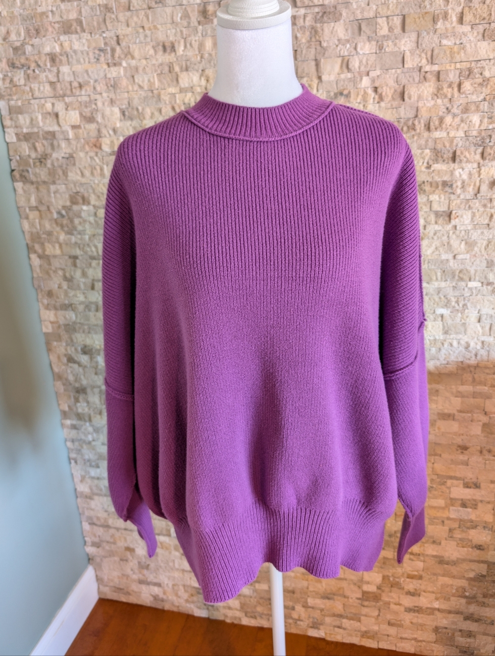 Free People Easy Street Tunic Ribbed Mock Neck Sweater Purple Knit Size XS